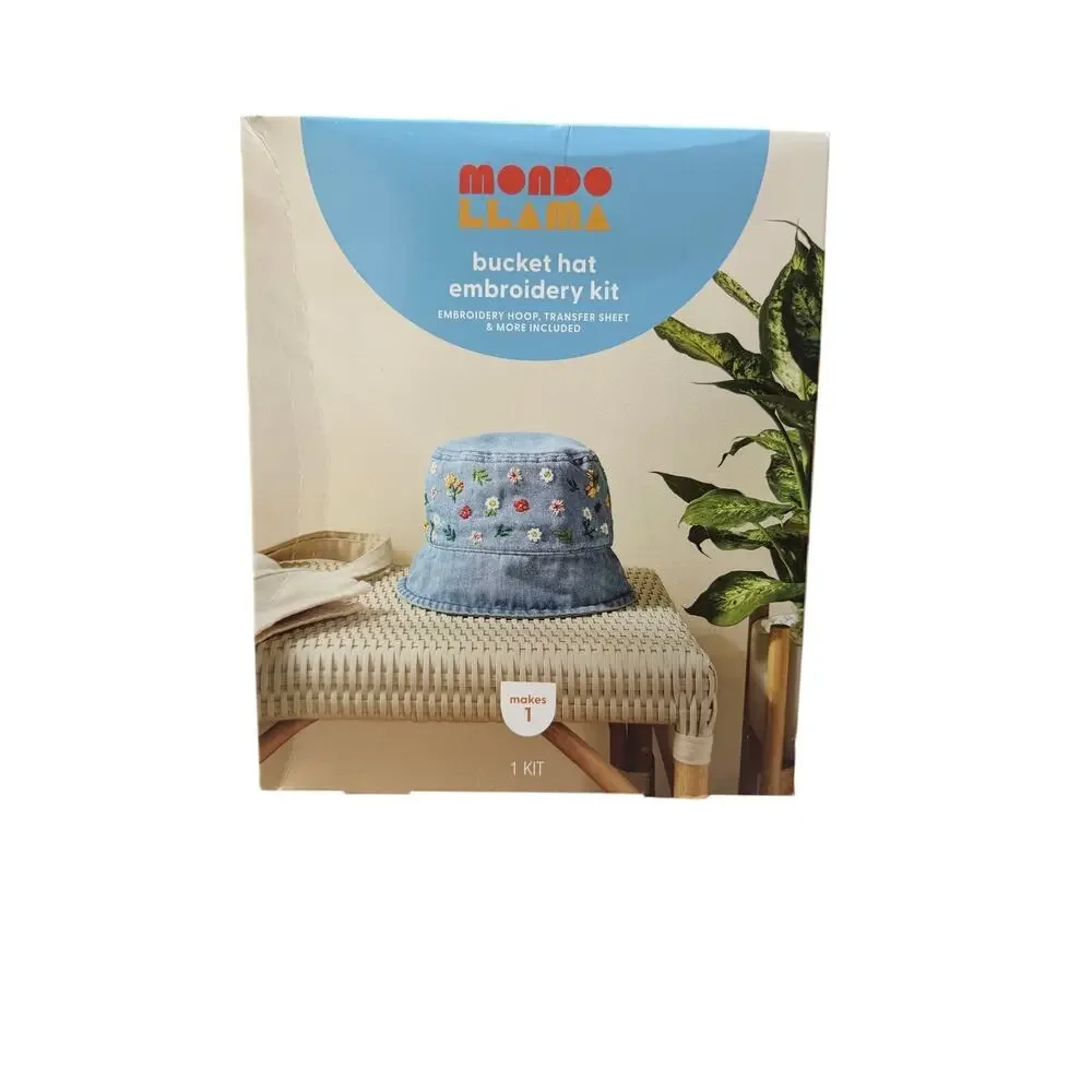 Mondo Llama Bucket Hat Embroidery Kit DIY Floral Denim Hat Craft Kit